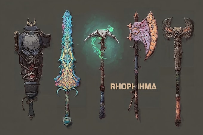 design creative concept art of weapons and items