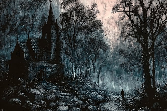 create a dark art illustration for album covers and more