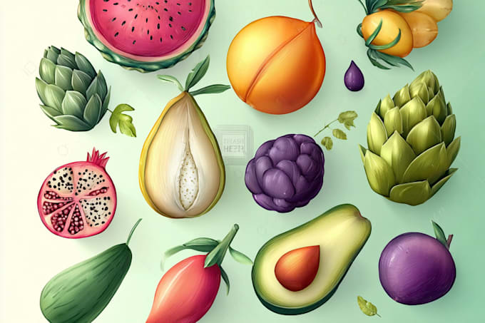 illustrate digitally realistic fruits or veggies