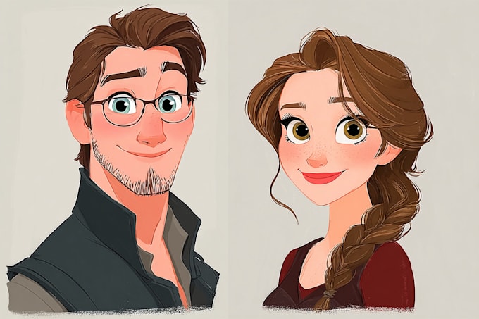 create cartoon disney couple portrait