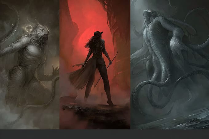 do sci fi horror and fantasy scene concept art illustrations