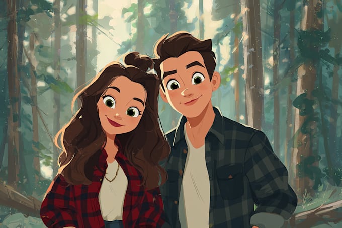 draw cartoon disney couple portrait