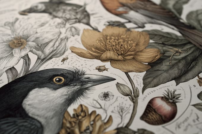 draw an animal and botanical illustration