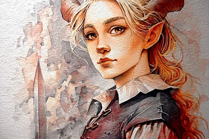 unique fantasy art, watercolor characters scenes