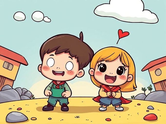 draw cute children comic cartoon in this style