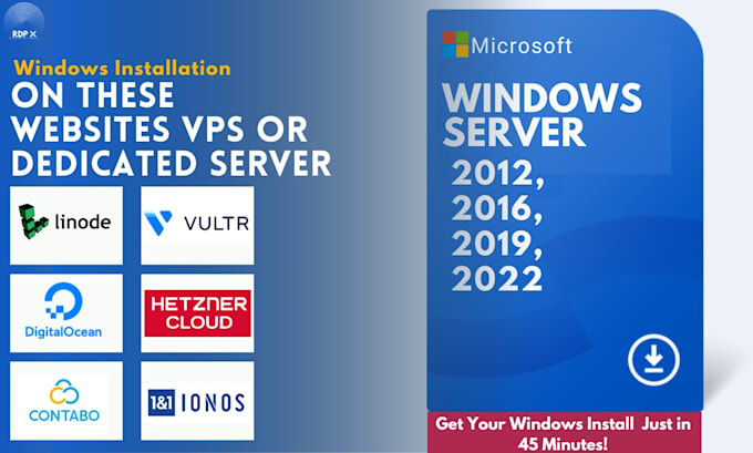 install windows os on linux vps, server contabo digital ocean etc