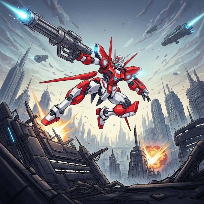 do anime style mecha robot illustrations