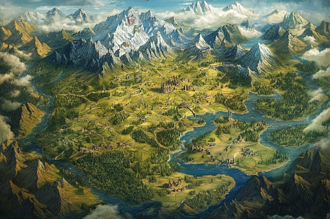 make fantasy map illustration for dnd, novels and