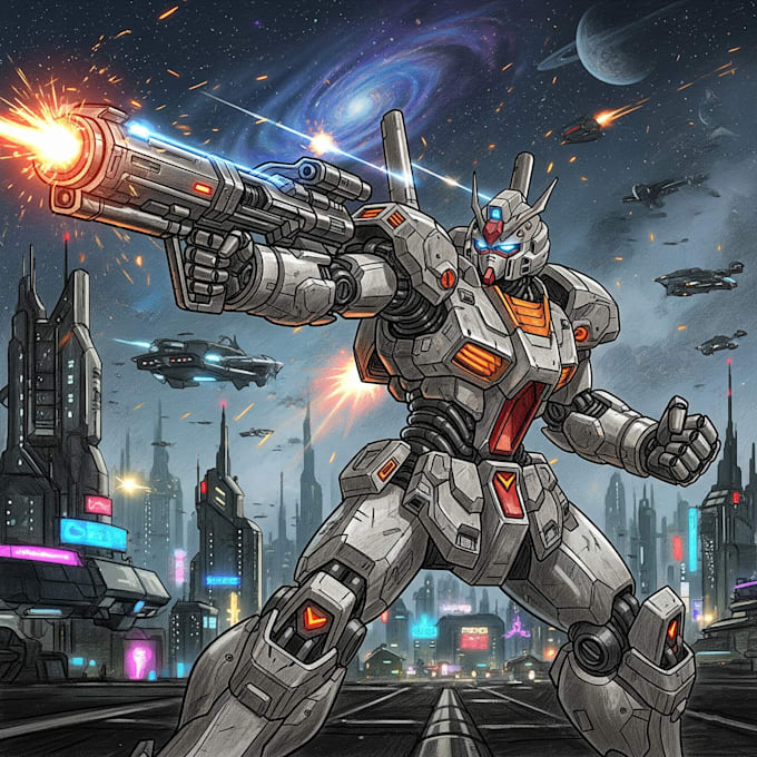 custom futuristic mecha robot character illustration art