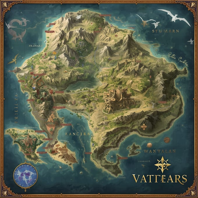 hand draw a fantasy map with digital watercolours