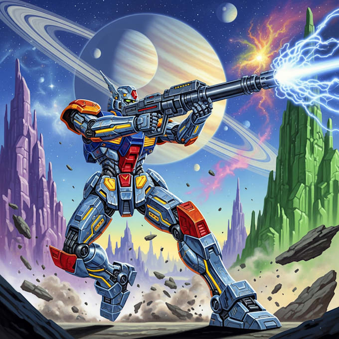 custom futuristic mecha robot character illustration art