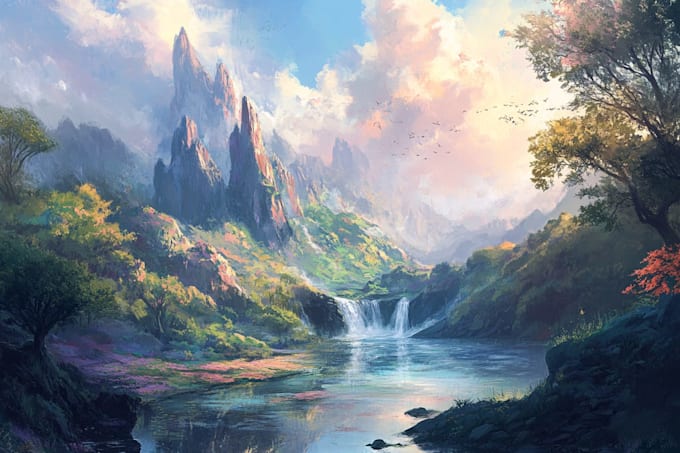 make a fantasy landscape, illustration
