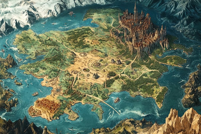 design cartography isometric map, vector map fantasy map