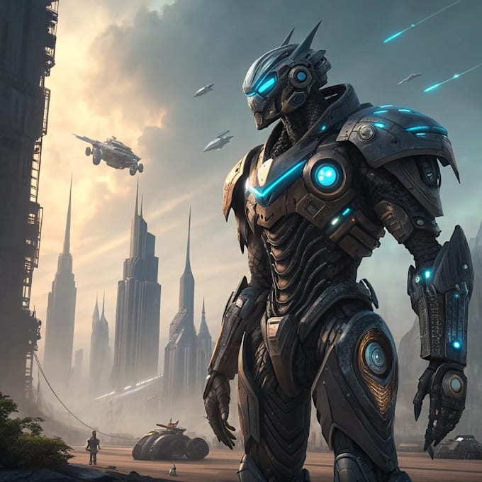 custom futuristic mecha robot character art