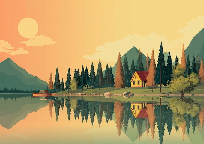 do a stunning flat landscape illustration in a modern style