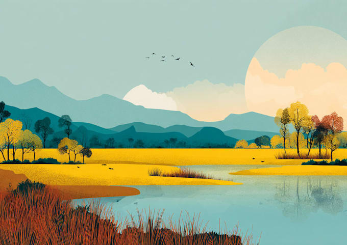 draw a flat vector landscape illustration