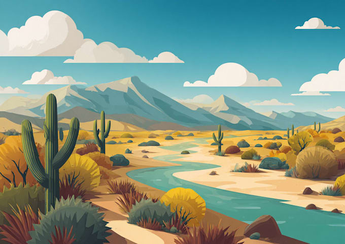 create a beautiful flat landscape illustration