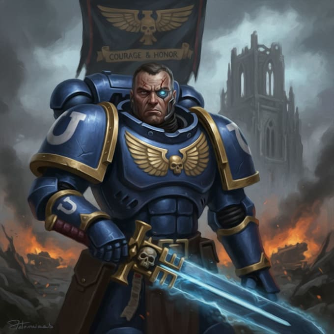 paint custom warhammer space marine portrait art