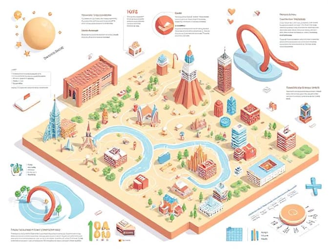 create isometric vector illustrations, infographics and maps