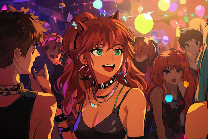 illustrate your entire anime party an anime poster format