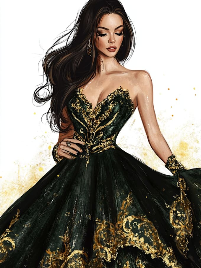 do a fashion illustration, sketch, portrait