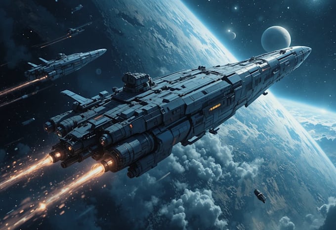 illustrate a sci fi and spaceship design