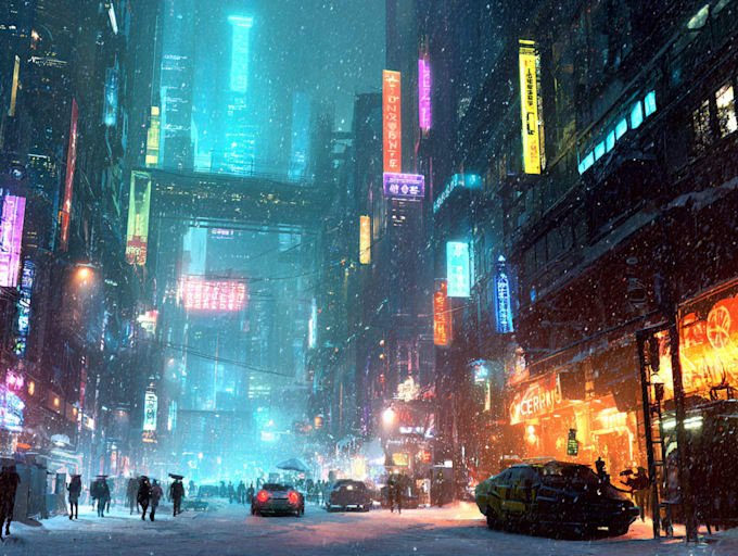 create a cyberpunk futuristic city art