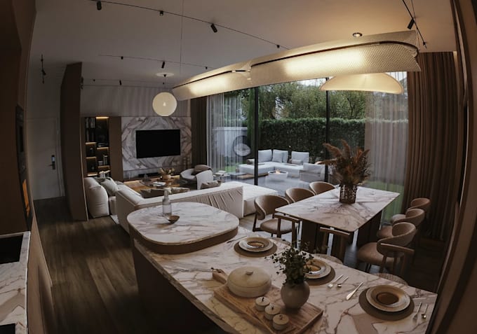 Retouch 3d house interior design,large ventilation living area ...