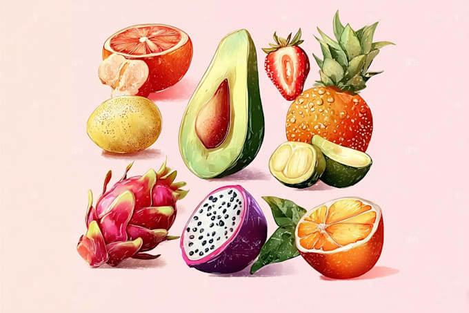 illustrate digitally realistic fruits or veggies