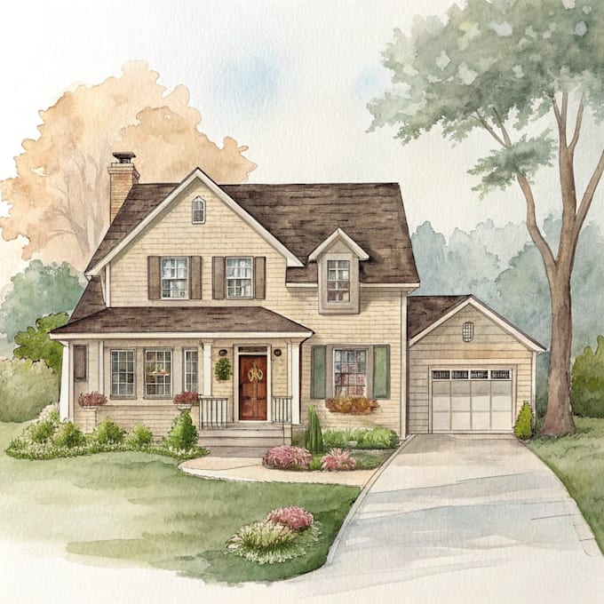Create watercolor house portrait by Gaioeiroses | Fiverr