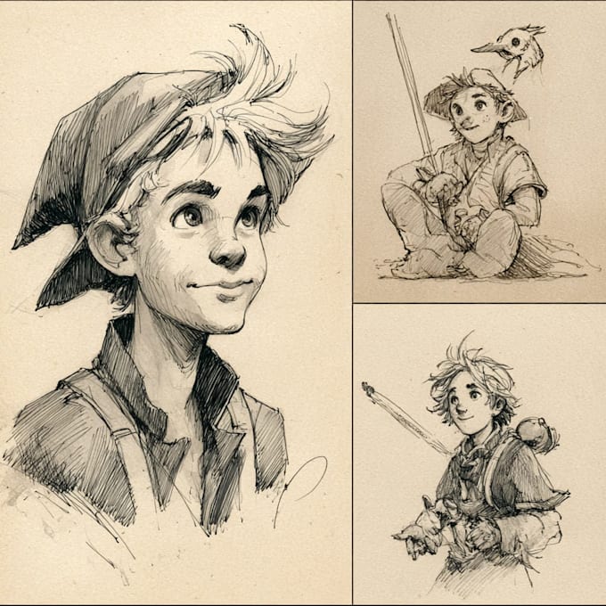 create pen and ink character drawings and concept art