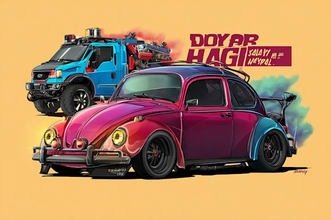 create cartoon car illustration with comic style