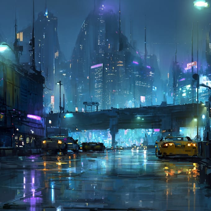 Draw futuristic cyberpunk city art background art for you by Fliklalo ...