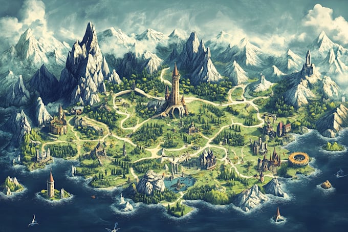 make fantasy map illustration for map