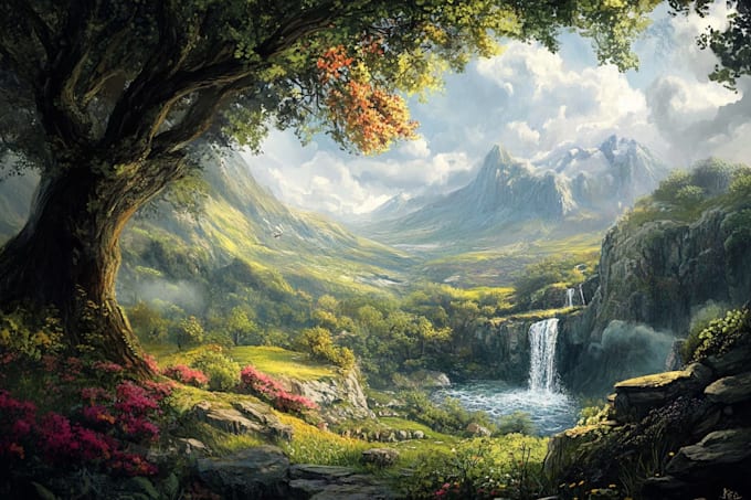 draw fantasy landscape or enviroment art