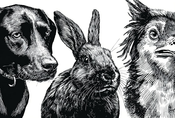 draw a pet portrait using linocut technique
