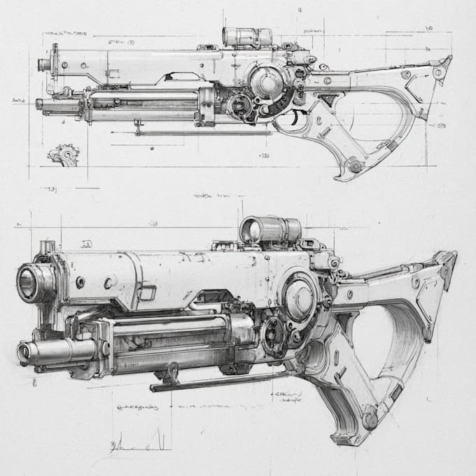 create a game weapon design and illustration