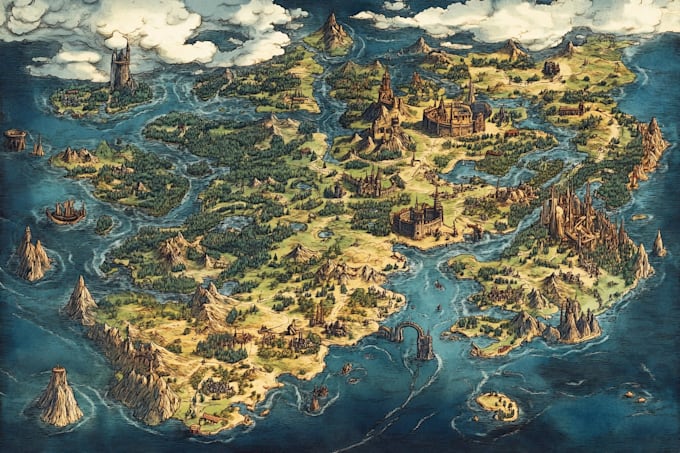 illustrate medieval fantasy and sci fi maps