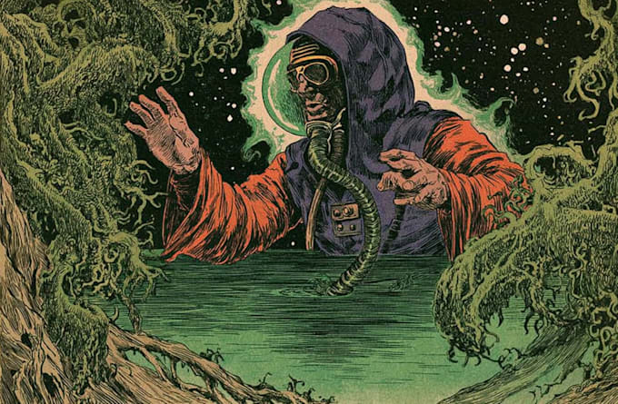 make vintage horror comic cover style