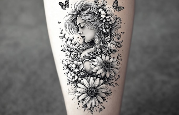draw custom tattoo design realistic, full sleeve tattoo