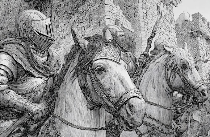 Do medieval vintage line art illustration in engraving by Olivewens ...