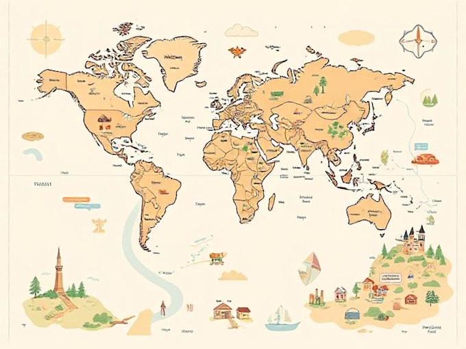 draw custom travel illustrated vector map design
