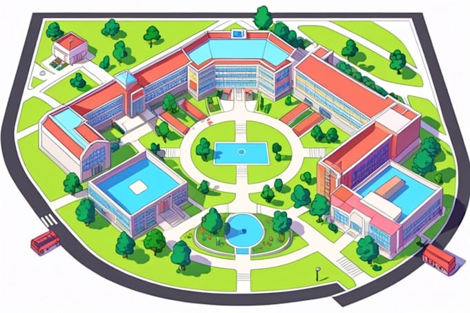 create a beautiful campus map illustration