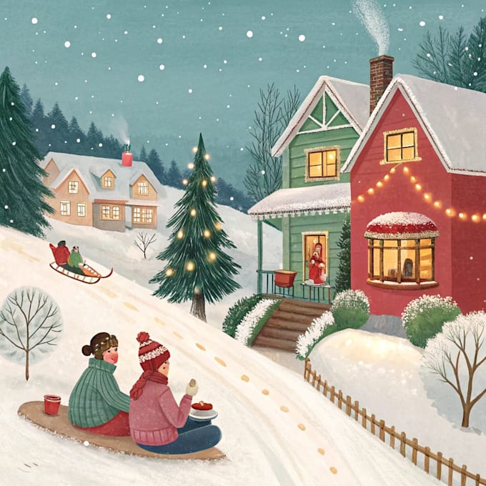 create christmas illustration on watercolor
