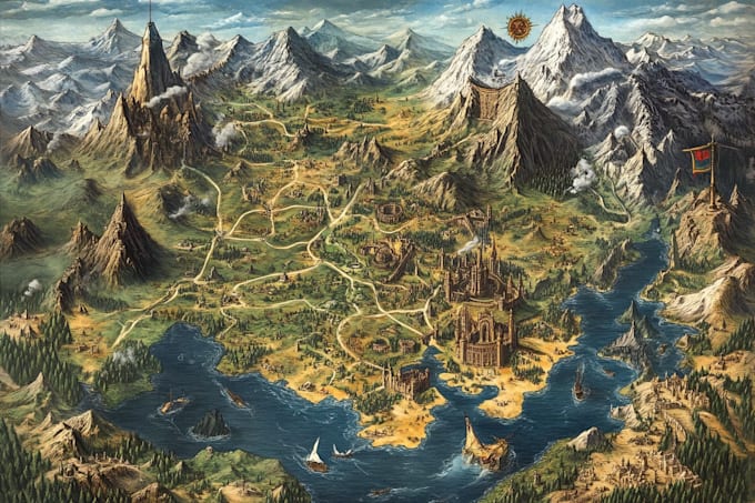 make fantasy map illustration for dnd, novels and games