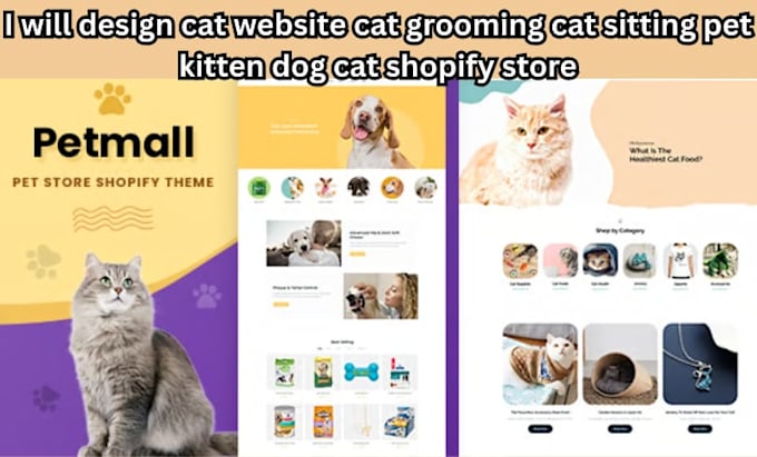 Design cat website cat grooming cat sitting pet kitten dog cat shopify ...