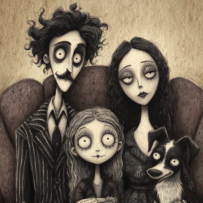 Draw you in a unique tim burton style portrait unique style by ...