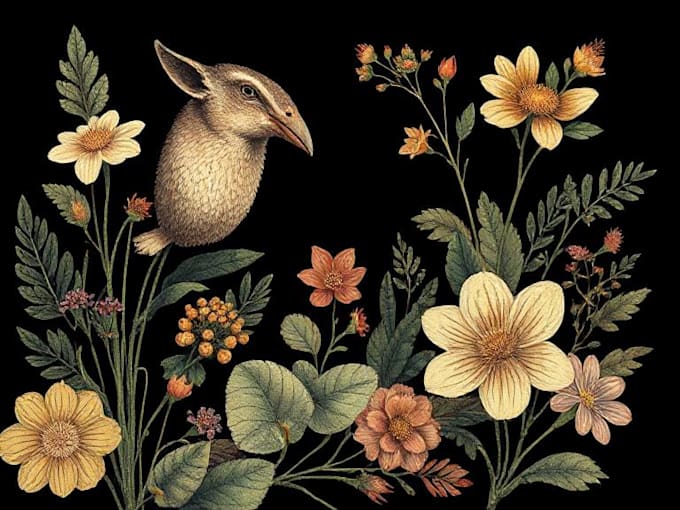 draw an animal and botanical illustration