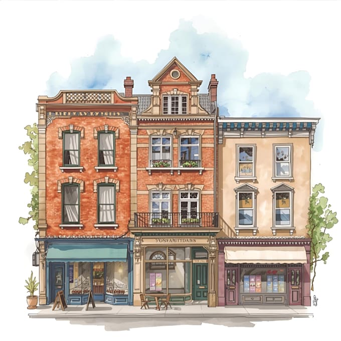 Draw architectural watercolor drawings of buildings, shops and house ...