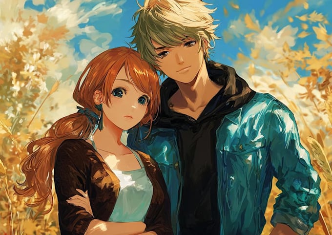 draw anime couple portrait